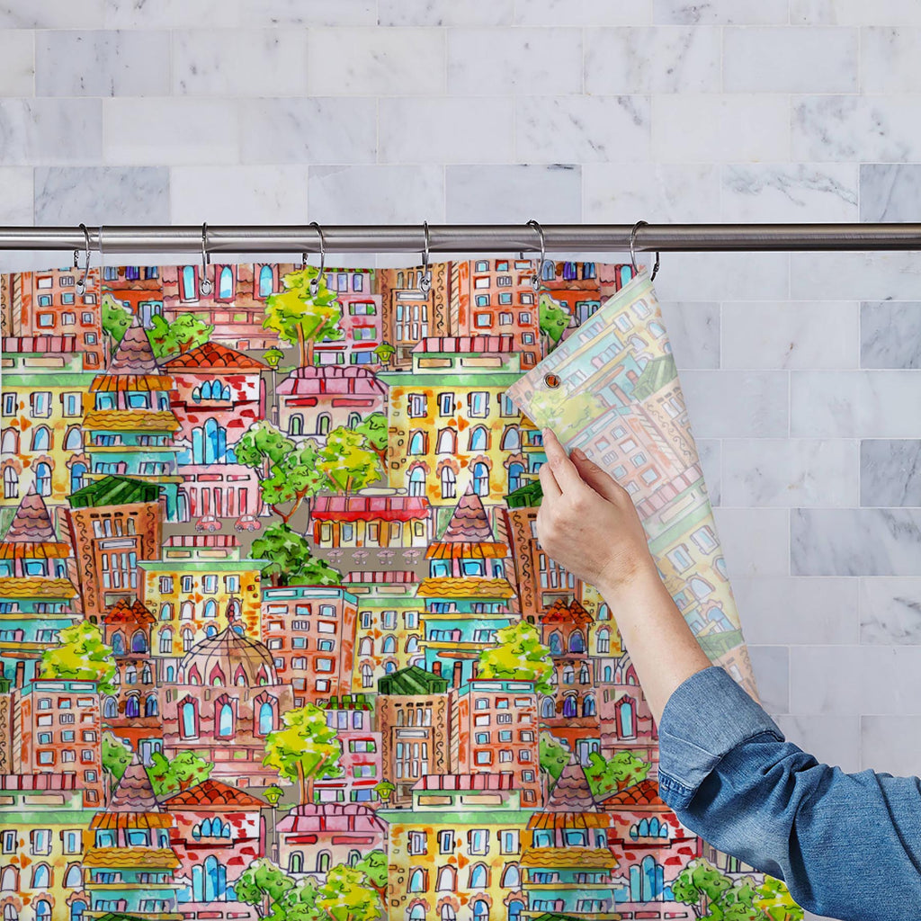 Watercolor Cute Cityscape Washable Waterproof Shower Curtain-Shower Curtains-CUR_SH_EL-IC 5008114 IC 5008114, Abstract Expressionism, Abstracts, Ancient, Animated Cartoons, Architecture, Art and Paintings, Caricature, Cars, Cartoons, Cities, City Views, Decorative, Digital, Digital Art, Graphic, Historical, Illustrations, Medieval, Paintings, Patterns, Retro, Semi Abstract, Signs, Signs and Symbols, Urban, Vintage, Watercolour, watercolor, cute, cityscape, washable, waterproof, shower, curtain, abstract, ar