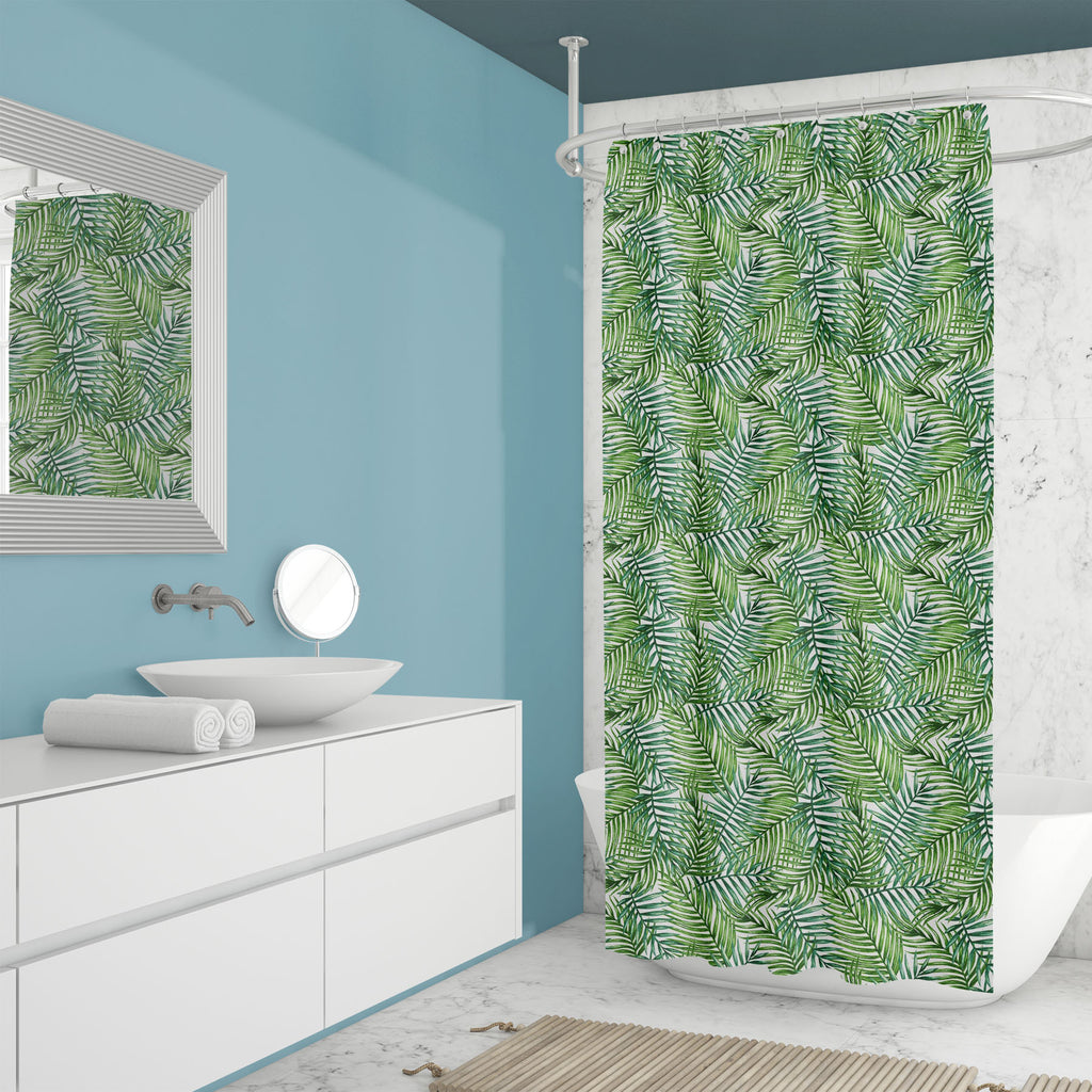 Tropical Palm Leaves D2 Washable Waterproof Shower Curtain-Shower Curtains-CUR_SH_EL-IC 5008125 IC 5008125, Art and Paintings, Black and White, Botanical, Digital, Digital Art, Fashion, Floral, Flowers, Graphic, Hawaiian, Illustrations, Nature, Paintings, Patterns, Scenic, Signs, Signs and Symbols, Tropical, Watercolour, White, palm, leaves, d2, washable, waterproof, shower, curtain, pattern, leaf, jungle, palms, watercolor, seamless, rainforest, forest, background, trees, tropic, print, green, tree, prints