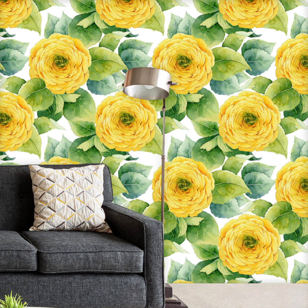 Yellow Ranunculus Pattern Wallpaper Roll-Wallpapers Peel & Stick-WAL_PA-IC 5008142 IC 5008142, Art and Paintings, Black and White, Botanical, Floral, Flowers, Illustrations, Nature, Paintings, Patterns, Scenic, Signs, Signs and Symbols, Watercolour, White, yellow, ranunculus, pattern, wallpaper, roll, roses, aquarelle, art, background, beautiful, bloom, blooming, blossom, botany, bright, buttercup, closeup, color, decor, design, drawn, element, fabric, flora, flower, garden, green, illustration, leaf, leave