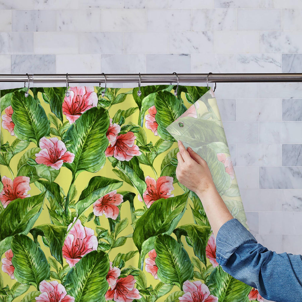 Tropical Leaves & Hibiscus Flowers D1 Washable Waterproof Shower Curtain-Shower Curtains-CUR_SH_EL-IC 5008144 IC 5008144, Abstract Expressionism, Abstracts, Ancient, Art and Paintings, Black and White, Botanical, Drawing, Fashion, Floral, Flowers, Hawaiian, Historical, Illustrations, Medieval, Nature, Paintings, Patterns, Scenic, Semi Abstract, Tropical, Vintage, Watercolour, White, leaves, hibiscus, d1, washable, waterproof, shower, curtain, flower, abstract, aloha, aquarelle, art, background, bouquet, col