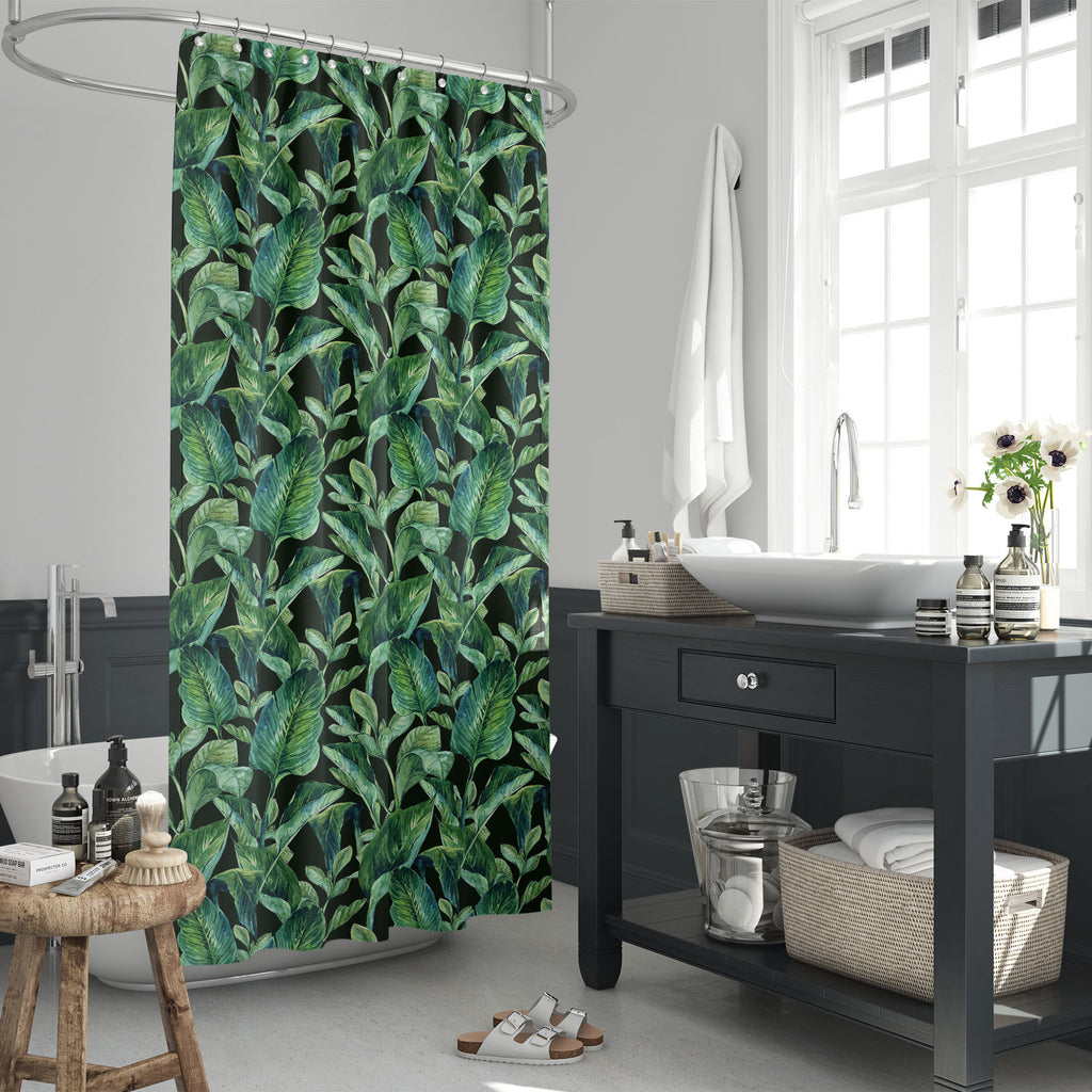 Tropical Leaves & Hibiscus Flowers D2 Washable Waterproof Shower Curtain-Shower Curtains-CUR_SH_EL-IC 5008145 IC 5008145, Abstract Expressionism, Abstracts, Ancient, Art and Paintings, Black and White, Botanical, Drawing, Fashion, Floral, Flowers, Hawaiian, Historical, Illustrations, Medieval, Nature, Paintings, Patterns, Scenic, Semi Abstract, Tropical, Vintage, Watercolour, White, leaves, hibiscus, d2, washable, waterproof, shower, curtain, pattern, background, leaf, abstract, aloha, aquarelle, art, bouqu