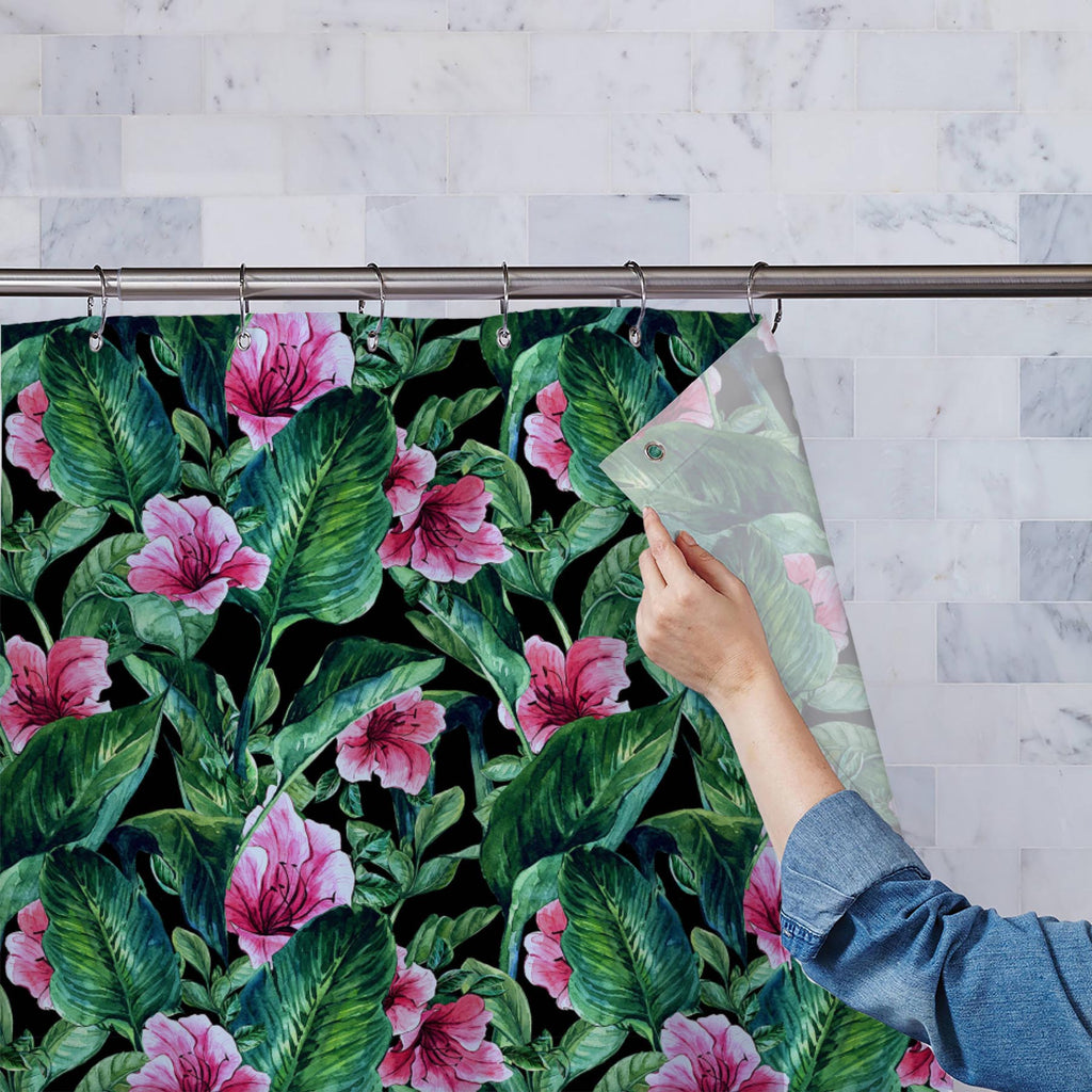 Tropical Leaves & Hibiscus Flowers D3 Washable Waterproof Shower Curtain-Shower Curtains-CUR_SH_EL-IC 5008146 IC 5008146, Abstract Expressionism, Abstracts, Ancient, Art and Paintings, Black and White, Botanical, Drawing, Fashion, Floral, Flowers, Hawaiian, Historical, Illustrations, Medieval, Nature, Paintings, Patterns, Scenic, Semi Abstract, Tropical, Vintage, Watercolour, White, leaves, hibiscus, d3, washable, waterproof, shower, curtain, abstract, aloha, aquarelle, art, background, bouquet, colorful, d