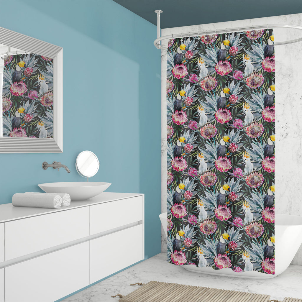Watercolor Tropical Protea Flowers Washable Waterproof Shower Curtain-Shower Curtains-CUR_SH_EL-IC 5008149 IC 5008149, Abstract Expressionism, Abstracts, Ancient, Art and Paintings, Black and White, Botanical, Drawing, Fashion, Floral, Flowers, Hawaiian, Historical, Illustrations, Medieval, Nature, Paintings, Patterns, Semi Abstract, Signs, Signs and Symbols, Tropical, Vintage, Watercolour, White, watercolor, protea, washable, waterproof, shower, curtain, abstract, allover, aloha, art, background, beautiful