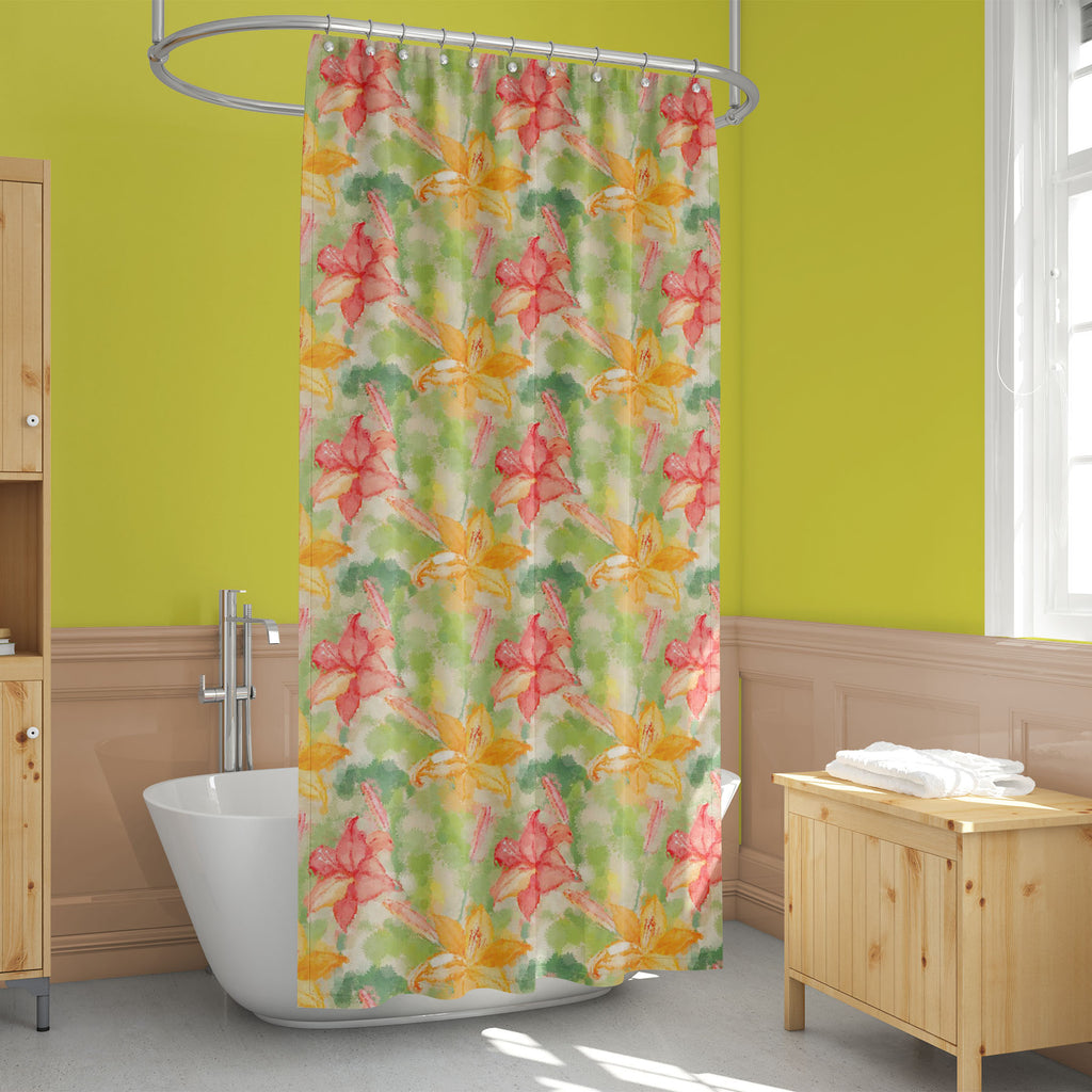 Watercolor Floral Lily Washable Waterproof Shower Curtain-Shower Curtains-CUR_SH_EL-IC 5008150 IC 5008150, Abstract Expressionism, Abstracts, Ancient, Art and Paintings, Black and White, Botanical, Decorative, Drawing, Floral, Flowers, Historical, Illustrations, Medieval, Nature, Patterns, Scenic, Seasons, Semi Abstract, Signs, Signs and Symbols, Vintage, Watercolour, White, watercolor, lily, washable, waterproof, shower, curtain, abstract, art, backdrop, background, beautiful, beige, blossom, branch, bud, 