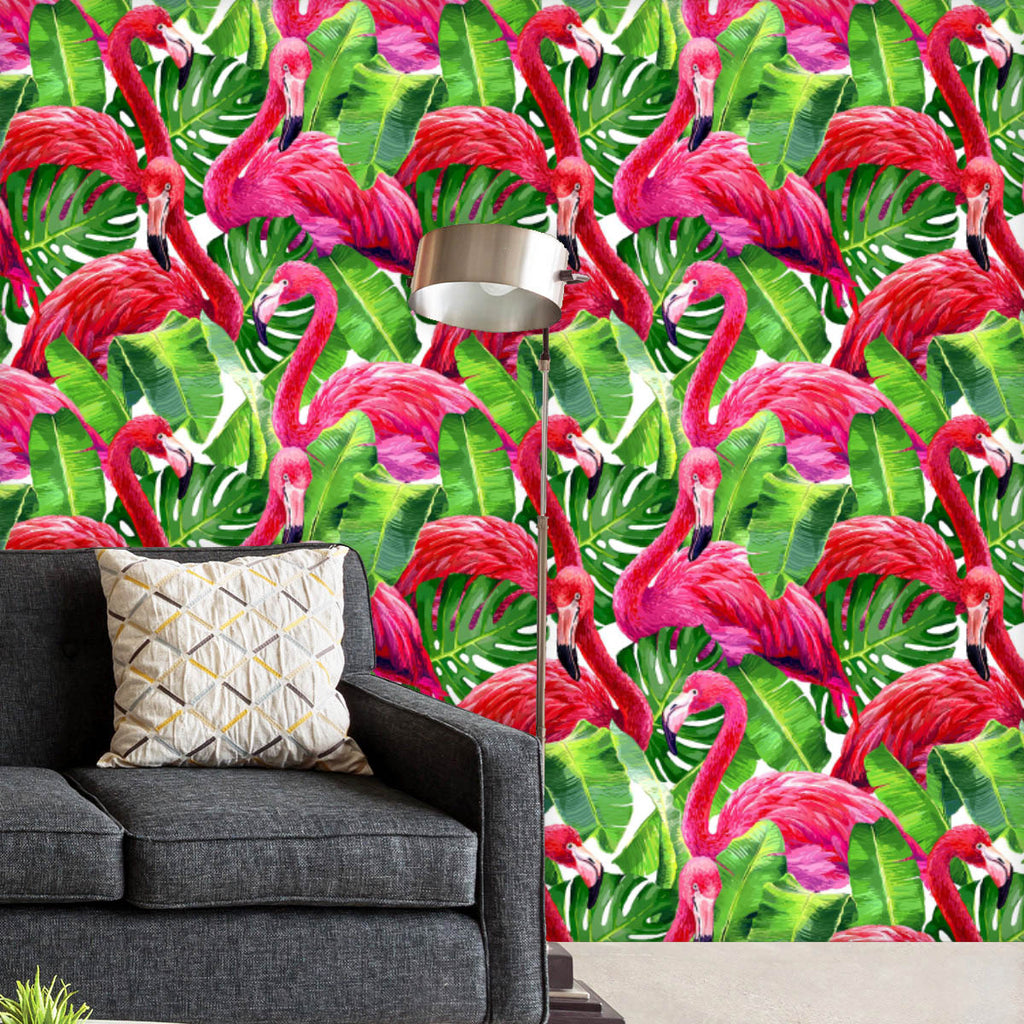 Tropical Pink Flamingo & Monstera Leafs Pattern Wallpaper Roll-Wallpapers Peel & Stick-WAL_PA-IC 5008169 IC 5008169, Animals, Art and Paintings, Birds, Botanical, Drawing, Fashion, Floral, Flowers, Illustrations, Nature, Patterns, Scenic, Signs, Signs and Symbols, Tropical, Wildlife, pink, flamingo, monstera, leafs, pattern, wallpaper, roll, animal, art, background, beak, beautiful, bird, blue, brazil, bright, circus, color, colorful, design, exotic, fauna, flying, green, illustration, jungle, lagoon, leaf,