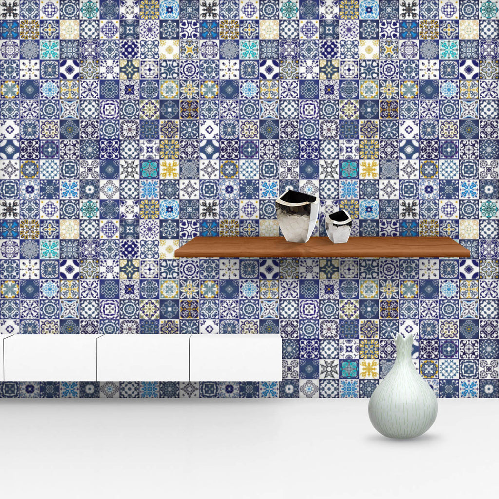 Floral Moroccan Mediterranean Pattern Wallpaper Roll-Wallpapers Peel & Stick-WAL_PA-IC 5008210 IC 5008210, Ancient, Black and White, Botanical, Cross, Culture, Decorative, Ethnic, Floral, Flowers, Geometric, Geometric Abstraction, Historical, Medieval, Modern Art, Moroccan, Nature, Patterns, Portuguese, Retro, Spanish, Traditional, Tribal, Vintage, White, World Culture, mediterranean, pattern, wallpaper, roll, tile, tiles, mosaic, patchwork, azulejo, arabesque, ceramic, cover, curly, decoration, diagonal, e