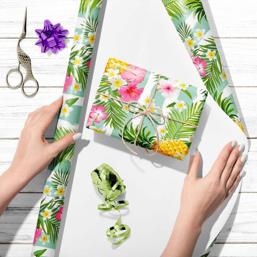 Pineapples & Tropical Flowers Art & Craft Gift Wrapping Paper-Wrapping Papers-WRP_PP-IC 5008236 IC 5008236, Ancient, Birthday, Books, Botanical, Floral, Flowers, Fruit and Vegetable, Fruits, Geometric, Geometric Abstraction, Historical, Love, Medieval, Nature, Patterns, Retro, Romance, Scenic, Signs, Signs and Symbols, Tropical, Vintage, Wedding, pineapples, art, craft, gift, wrapping, paper, flower, pineapple, seamless, geometry, pattern, background, fruit, announcement, day, decoration, design, elegant, e