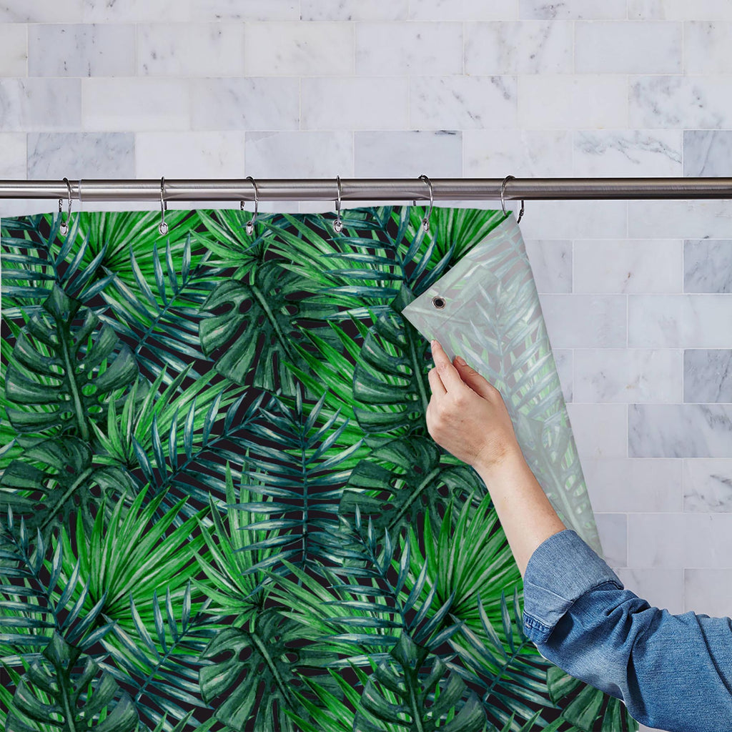 Tropical Palm Leaves D3 Washable Waterproof Shower Curtain-Shower Curtains-CUR_SH_EL-IC 5008241 IC 5008241, Art and Paintings, Black and White, Botanical, Digital, Digital Art, Fashion, Floral, Flowers, Graphic, Hawaiian, Illustrations, Nature, Paintings, Patterns, Scenic, Signs, Signs and Symbols, Tropical, Watercolour, White, palm, leaves, d3, washable, waterproof, shower, curtain, leaf, plants, palms, pattern, jungle, watercolor, seamless, rainforest, exotic, background, tropic, green, plant, forest, pa,