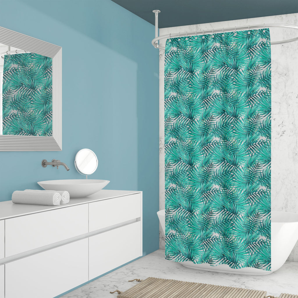 Tropical Palm Leaves D4 Washable Waterproof Shower Curtain-Shower Curtains-CUR_SH_EL-IC 5008242 IC 5008242, Art and Paintings, Black and White, Botanical, Digital, Digital Art, Fashion, Floral, Flowers, Graphic, Hawaiian, Illustrations, Nature, Paintings, Patterns, Scenic, Signs, Signs and Symbols, Tropical, Watercolour, White, palm, leaves, d4, washable, waterproof, shower, curtain, leaf, watercolor, pattern, seamless, jungle, trees, palms, tree, art, background, beautiful, botany, branch, colorful, decora