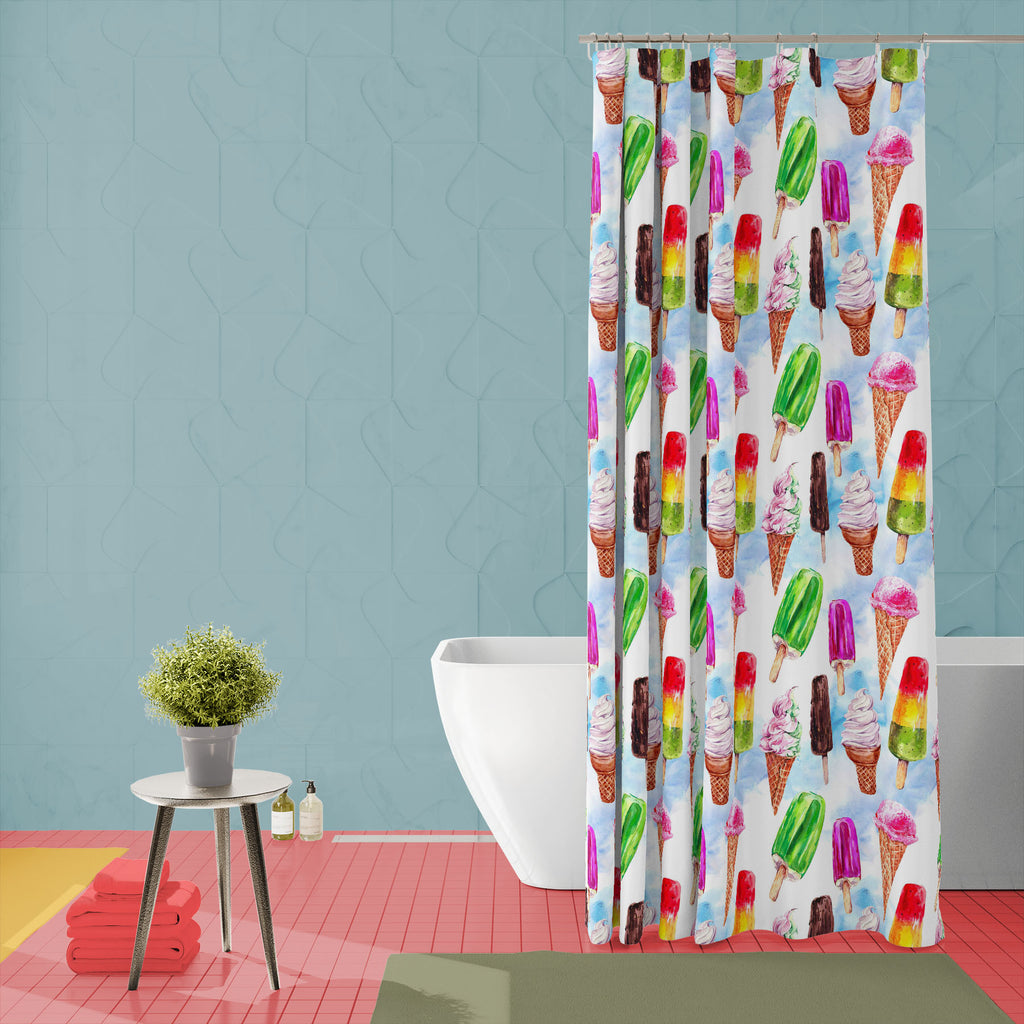 Watercolor Ice Cream D4 Washable Waterproof Shower Curtain-Shower Curtains-CUR_SH_EL-IC 5008274 IC 5008274, Ancient, Cuisine, Food, Food and Beverage, Food and Drink, Fruit and Vegetable, Fruits, Historical, Icons, Illustrations, Italian, Medieval, Patterns, Signs and Symbols, Sketches, Symbols, Vintage, Watercolour, watercolor, ice, cream, d4, washable, waterproof, shower, curtain, background, card, chocolate, collection, cone, creamy, dairy, decoration, dessert, flavor, fresh, frozen, greeting, icon, illu