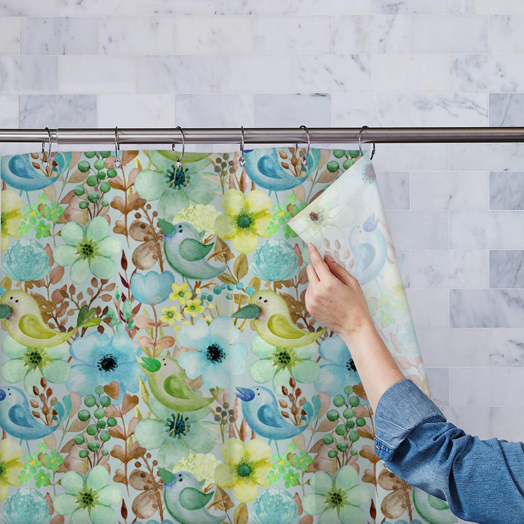 Birds & Flowers D6 Washable Waterproof Shower Curtain-Shower Curtains-CUR_SH_EL-IC 5008302 IC 5008302, Ancient, Art and Paintings, Birds, Birthday, Botanical, Decorative, Digital, Digital Art, Drawing, Fashion, Floral, Flowers, Graphic, Historical, Holidays, Medieval, Nature, Paintings, Patterns, Retro, Scenic, Signs, Signs and Symbols, Vintage, Watercolour, Wedding, d6, washable, waterproof, shower, curtain, art, background, bloom, blossom, blue, botanic, brown, card, colorful, cute, decor, decoration, des