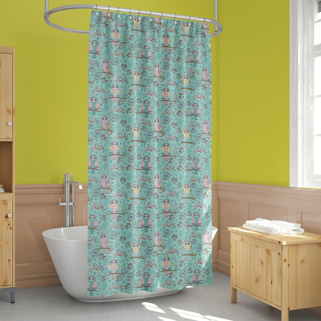 Owl Sitting On The Branches Washable Waterproof Shower Curtain-Shower Curtains-CUR_SH_EL-IC 5008330 IC 5008330, Animals, Animated Cartoons, Art and Paintings, Baby, Birds, Botanical, Caricature, Cartoons, Children, Digital, Digital Art, Drawing, Floral, Flowers, Graphic, Illustrations, Kids, Modern Art, Nature, Patterns, Scenic, Signs, Signs and Symbols, owl, sitting, on, the, branches, washable, waterproof, shower, curtain, adorable, animal, art, backdrop, background, bird, branch, cartoon, character, chil