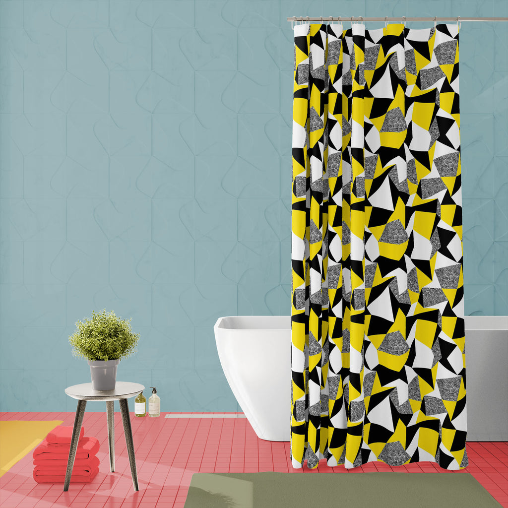 Geometric Triangles D2 Washable Waterproof Shower Curtain-Shower Curtains-CUR_SH_EL-IC 5008338 IC 5008338, Abstract Expressionism, Abstracts, Ancient, Art and Paintings, Black, Black and White, Decorative, Digital, Digital Art, Fashion, Geometric, Geometric Abstraction, Graphic, Hipster, Historical, Illustrations, Medieval, Modern Art, Patterns, Retro, Semi Abstract, Signs, Signs and Symbols, Sketches, Space, Triangles, Vintage, White, d2, washable, waterproof, shower, curtain, abstract, art, asterisk, back