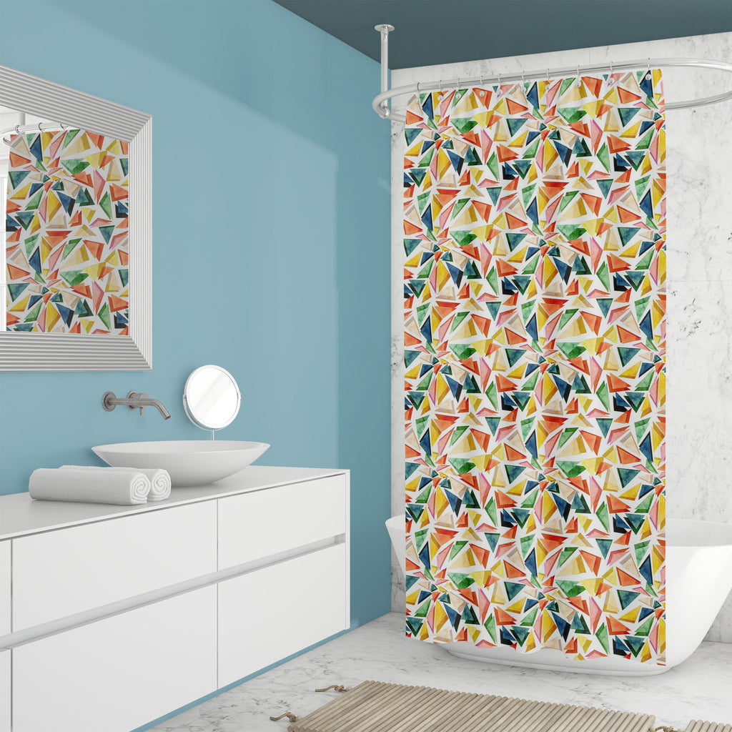 Watercolor Triangles D2 Washable Waterproof Shower Curtain-Shower Curtains-CUR_SH_EL-IC 5008346 IC 5008346, Abstract Expressionism, Abstracts, Art and Paintings, Black and White, Digital, Digital Art, Geometric, Geometric Abstraction, Graphic, Hipster, Illustrations, Marble, Marble and Stone, Modern Art, Patterns, Retro, Semi Abstract, Signs, Signs and Symbols, Triangles, Watercolour, White, watercolor, d2, washable, waterproof, shower, curtain, abstract, art, background, blue, bright, color, colorful, cont