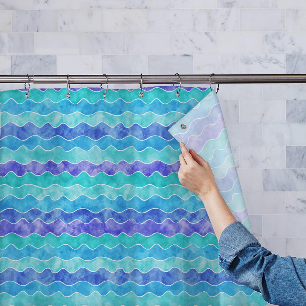Watercolor Waves D2 Washable Waterproof Shower Curtain-Shower Curtains-CUR_SH_EL-IC 5008349 IC 5008349, Abstract Expressionism, Abstracts, Art and Paintings, Black and White, Decorative, Digital, Digital Art, Drawing, Graphic, Illustrations, Modern Art, Patterns, Semi Abstract, Signs, Signs and Symbols, Stripes, Watercolour, White, watercolor, waves, d2, washable, waterproof, shower, curtain, abstract, art, backdrop, background, blue, cover, creative, curl, curve, decor, decoration, design, doodle, drawn, e