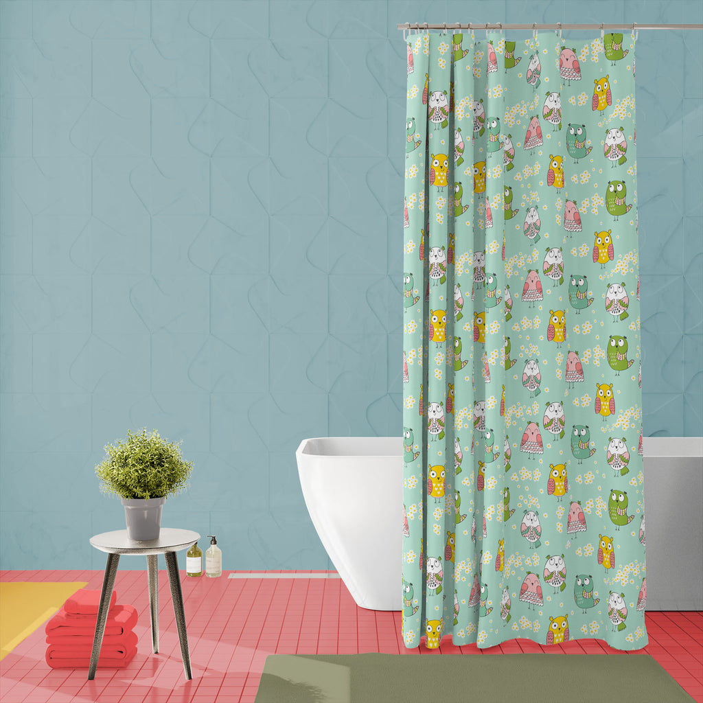 Owls & Flowers D1 Washable Waterproof Shower Curtain-Shower Curtains-CUR_SH_EL-IC 5008353 IC 5008353, Ancient, Animals, Animated Cartoons, Art and Paintings, Baby, Birds, Botanical, Caricature, Cartoons, Children, Digital, Digital Art, Drawing, Floral, Flowers, Graphic, Historical, Illustrations, Kids, Medieval, Modern Art, Nature, Patterns, Retro, Scenic, Signs, Signs and Symbols, Vintage, owls, d1, washable, waterproof, shower, curtain, adorable, animal, art, backdrop, bird, camomile, cartoon, character, 