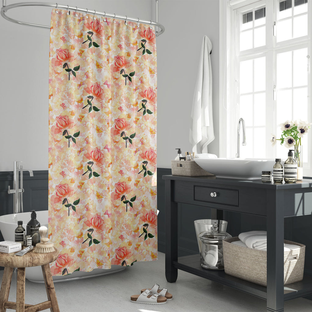 Watercolor Roses Washable Waterproof Shower Curtain-Shower Curtains-CUR_SH_EL-IC 5008377 IC 5008377, Abstract Expressionism, Abstracts, Ancient, Art and Paintings, Botanical, Dots, Drawing, English, Floral, Flowers, Historical, Illustrations, Medieval, Nature, Paintings, Patterns, Semi Abstract, Victorian, Vintage, Watercolour, watercolor, roses, washable, waterproof, shower, curtain, abstract, art, background, bloom, blossom, bouquet, branch, brush, brushstroke, bud, butterfly, color, colour, dusty, elegan