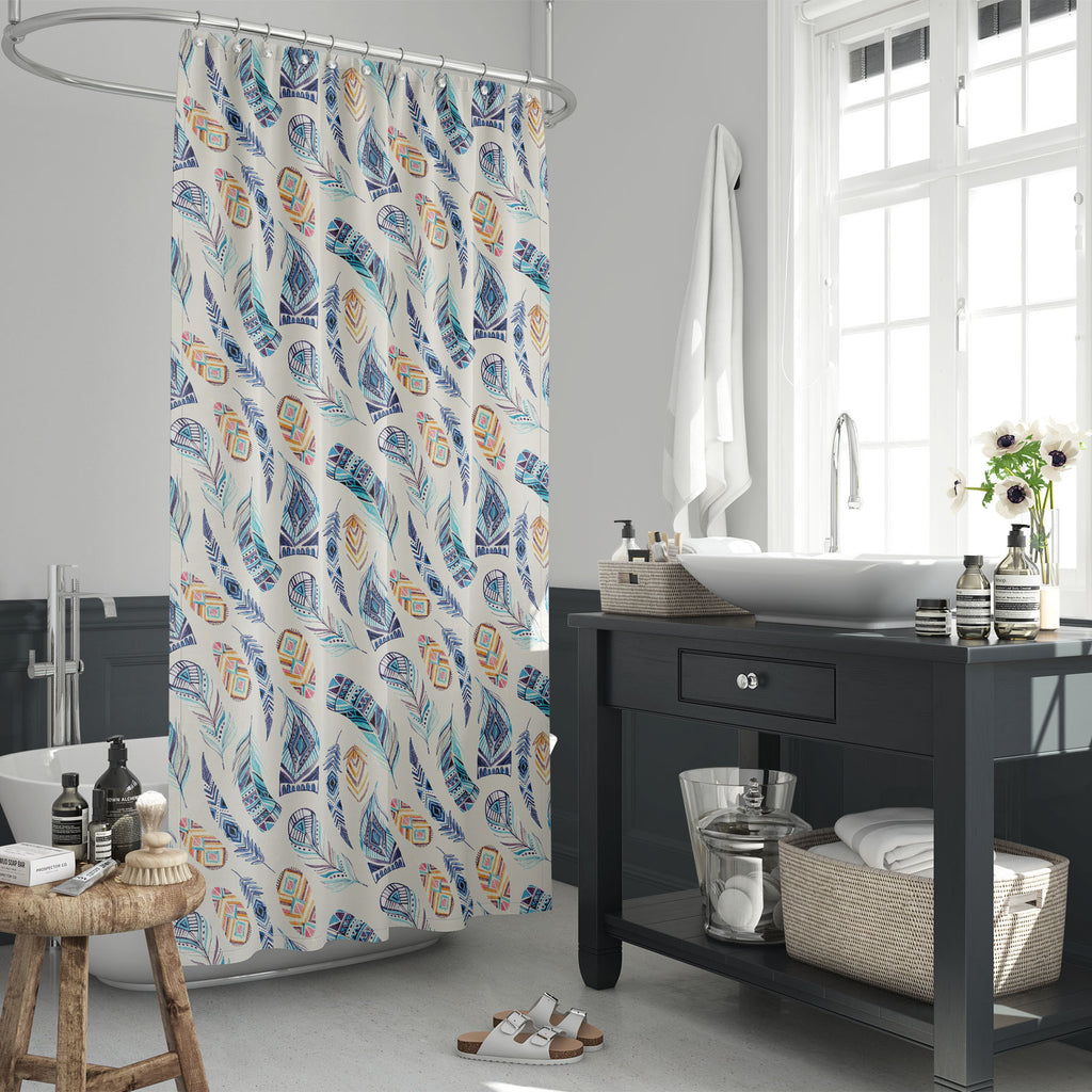 Watercolor Tribal Feathers Washable Waterproof Shower Curtain-Shower Curtains-CUR_SH_EL-IC 5008379 IC 5008379, Abstract Expressionism, Abstracts, Ancient, Aztec, Black and White, Culture, Digital, Digital Art, Drawing, Ethnic, Geometric, Geometric Abstraction, Graphic, Historical, Illustrations, Indian, Medieval, Patterns, Semi Abstract, Signs, Signs and Symbols, Traditional, Triangles, Tribal, Vintage, Watercolour, White, World Culture, watercolor, feathers, washable, waterproof, shower, curtain, abstract,