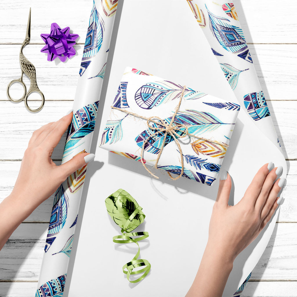 Ethnic Feathers Art & Craft Gift Wrapping Paper-Wrapping Papers-WRP_PP-IC 5008380 IC 5008380, Abstract Expressionism, Abstracts, Ancient, Art and Paintings, Aztec, Black and White, Culture, Digital, Digital Art, Drawing, Ethnic, Geometric, Geometric Abstraction, Graphic, Historical, Illustrations, Indian, Medieval, Patterns, Semi Abstract, Signs, Signs and Symbols, Traditional, Triangles, Tribal, Vintage, Watercolour, White, World Culture, feathers, art, craft, gift, wrapping, paper, abstract, background, b