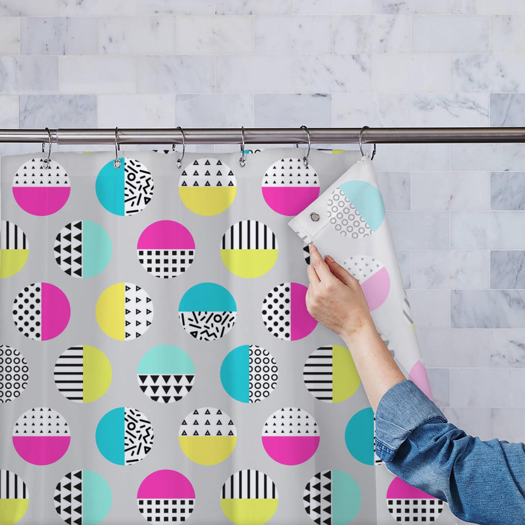 Geometric Circles D1 Washable Waterproof Shower Curtain-Shower Curtains-CUR_SH_EL-IC 5008384 IC 5008384, 80s, Abstract Expressionism, Abstracts, Ancient, Black, Black and White, Circle, Digital, Digital Art, Education, Fashion, Geometric, Geometric Abstraction, Graphic, Hipster, Historical, Illustrations, Medieval, Modern Art, Patterns, Pop Art, Retro, Schools, Semi Abstract, Triangles, Universities, Vintage, White, circles, d1, washable, waterproof, shower, curtain, abstract, backdrop, background, bright, 