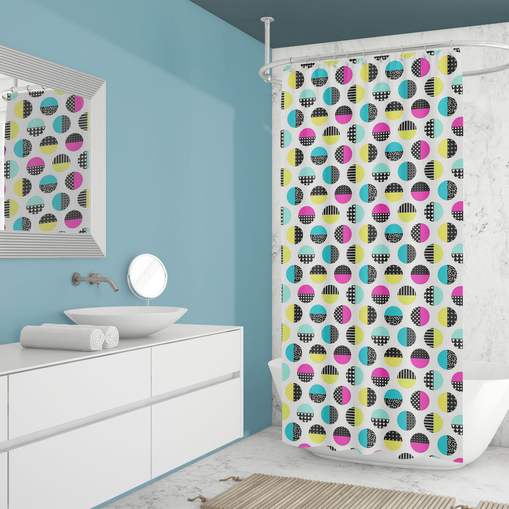 Geometric Circles D3 Washable Waterproof Shower Curtain-Shower Curtains-CUR_SH_EL-IC 5008386 IC 5008386, 80s, Abstract Expressionism, Abstracts, Ancient, Black, Black and White, Circle, Digital, Digital Art, Education, Fashion, Geometric, Geometric Abstraction, Graphic, Hipster, Historical, Illustrations, Medieval, Modern Art, Patterns, Pop Art, Retro, Schools, Semi Abstract, Triangles, Universities, Vintage, White, circles, d3, washable, waterproof, shower, curtain, abstract, backdrop, background, bright, 