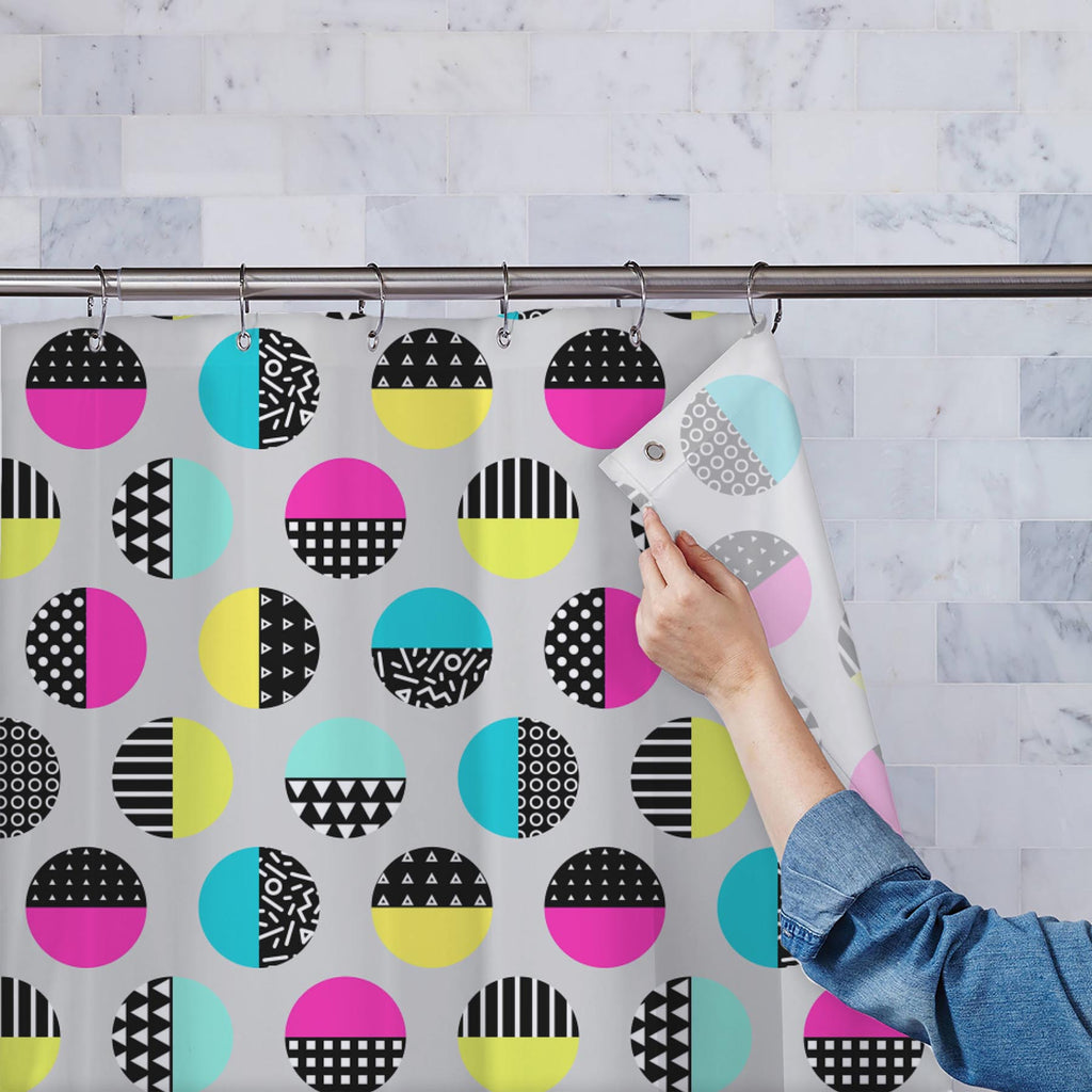 Geometric Circles D4 Washable Waterproof Shower Curtain-Shower Curtains-CUR_SH_EL-IC 5008387 IC 5008387, 80s, Abstract Expressionism, Abstracts, Ancient, Black, Black and White, Circle, Digital, Digital Art, Education, Fashion, Geometric, Geometric Abstraction, Graphic, Hipster, Historical, Illustrations, Medieval, Modern Art, Patterns, Pop Art, Retro, Schools, Semi Abstract, Triangles, Universities, Vintage, White, circles, d4, washable, waterproof, shower, curtain, abstract, backdrop, background, bright, 