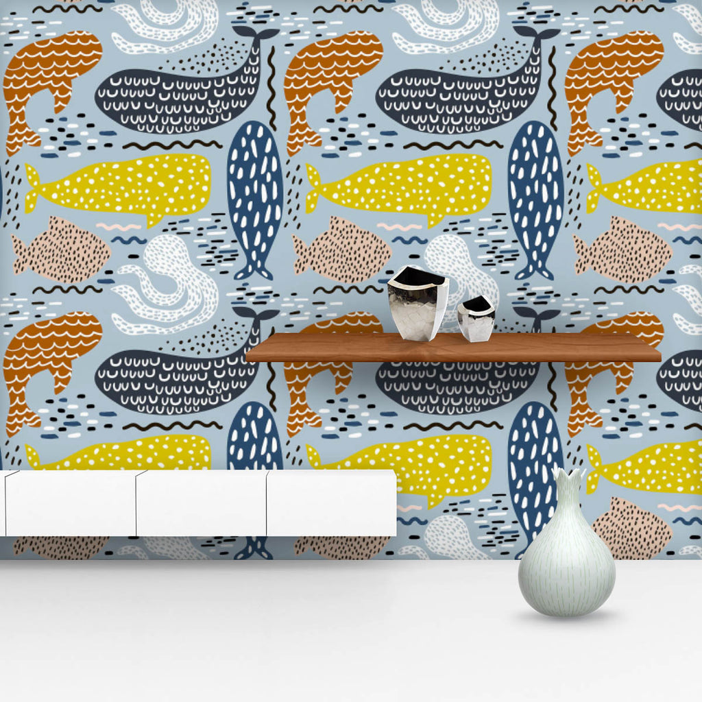 Kids Sea Animal Wallpaper Roll-Wallpapers Peel & Stick-WAL_PA-IC 5008403 IC 5008403, Abstract Expressionism, Abstracts, Animals, Animated Cartoons, Art and Paintings, Black, Black and White, Caricature, Cartoons, Decorative, Drawing, Hand Drawn, Illustrations, Minimalism, Patterns, Scandinavian, Semi Abstract, Signs, Signs and Symbols, White, kids, sea, animal, wallpaper, roll, abstract, art, backdrop, background, blue, brush, cartoon, childish, decoration, design, doodle, element, fabric, fish, green, hand