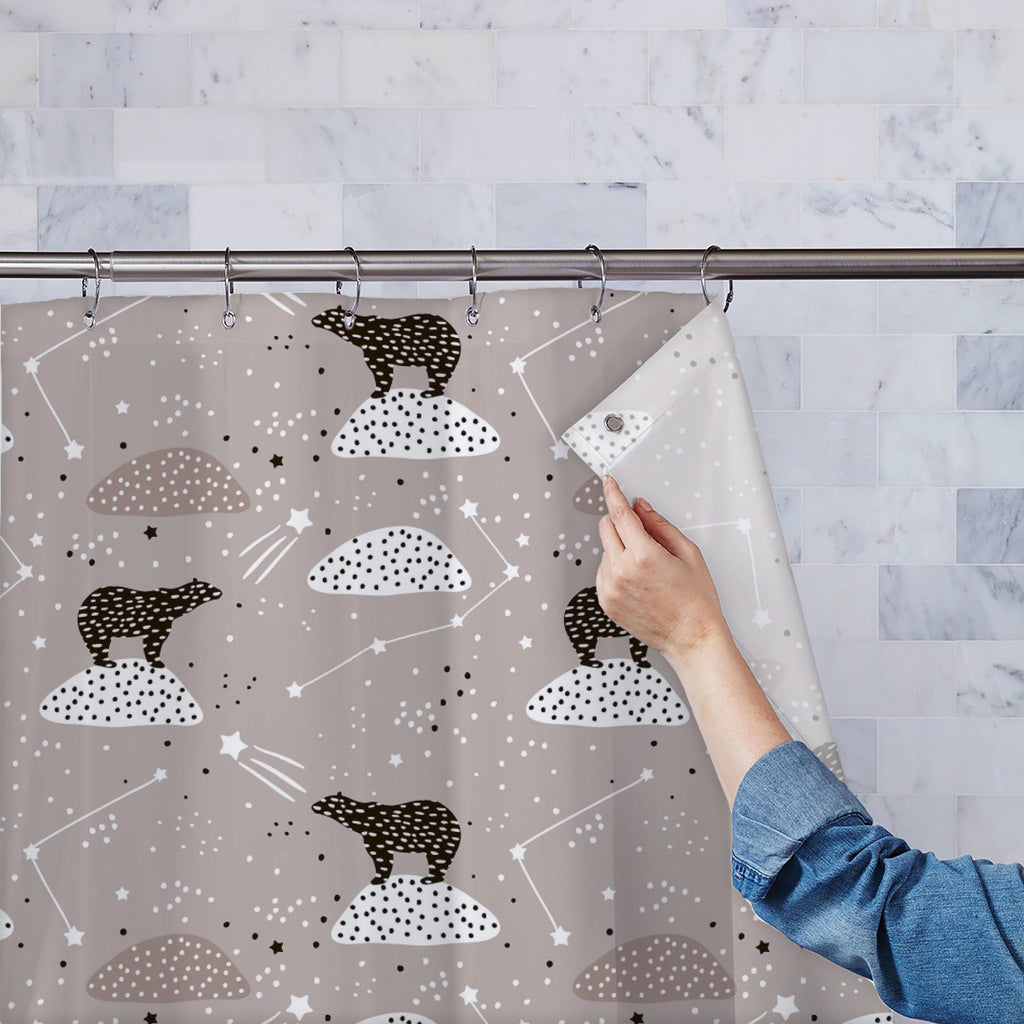 Polar Bears & Constellations D2 Washable Waterproof Shower Curtain-Shower Curtains-CUR_SH_EL-IC 5008405 IC 5008405, Animated Cartoons, Art and Paintings, Baby, Black, Black and White, Caricature, Cartoons, Children, Decorative, Drawing, Hand Drawn, Illustrations, Kids, Minimalism, Patterns, Scandinavian, Signs, Signs and Symbols, Space, White, polar, bears, constellations, d2, washable, waterproof, shower, curtain, art, backdrop, background, bear, brush, cartoon, childish, constellation, cute, decoration, d