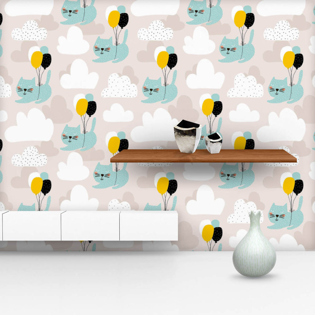 Cats Flying With Balloon Wallpaper Roll-Wallpapers Peel & Stick-WAL_PA-IC 5008409 IC 5008409, Animals, Animated Cartoons, Art and Paintings, Baby, Black, Black and White, Caricature, Cartoons, Children, Decorative, Drawing, Illustrations, Kids, Patterns, Scandinavian, Signs, Signs and Symbols, White, cats, flying, with, balloon, wallpaper, roll, animal, art, backdrop, background, brush, cartoon, cat, childish, clouds, cute, decoration, design, dog, doodle, element, fabric, hand, handdrawn, illustration, kit