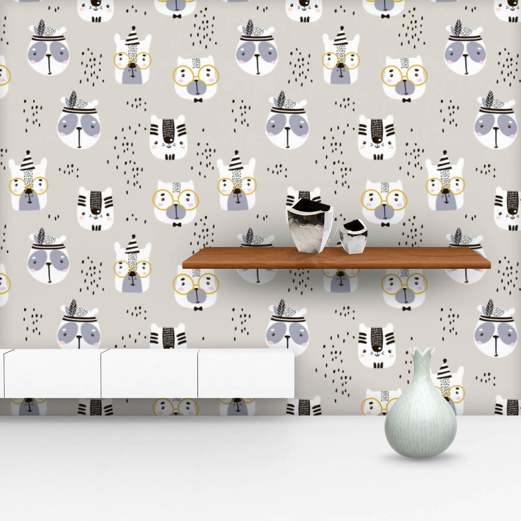 Childish Animal Faces Wallpaper Roll-Wallpapers Peel & Stick-WAL_PA-IC 5008414 IC 5008414, Animals, Animated Cartoons, Art and Paintings, Baby, Black, Black and White, Caricature, Cartoons, Children, Decorative, Drawing, Illustrations, Kids, Minimalism, Patterns, Scandinavian, Signs, Signs and Symbols, White, childish, animal, faces, wallpaper, roll, art, backdrop, background, bear, brush, cartoon, cat, face, cute, decoration, design, doodle, element, fabric, hand, handdrawn, illustration, kitten, minimalis