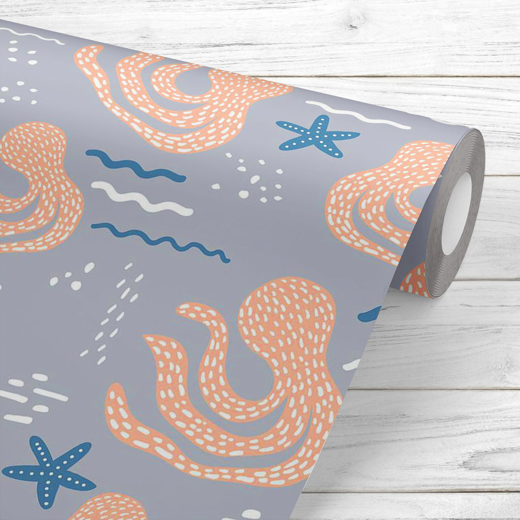 Octopus & Starfish Wallpaper Roll-Wallpapers Peel & Stick-WAL_PA-IC 5008419 IC 5008419, Abstract Expressionism, Abstracts, Animated Cartoons, Art and Paintings, Black, Black and White, Caricature, Cartoons, Decorative, Drawing, Hand Drawn, Illustrations, Patterns, Scandinavian, Semi Abstract, Signs, Signs and Symbols, White, octopus, starfish, wallpaper, roll, abstract, art, backdrop, blue, brush, cartoon, childish, decoration, design, doodle, element, fabric, fish, hand, drawn, handdrawn, illustration, lif