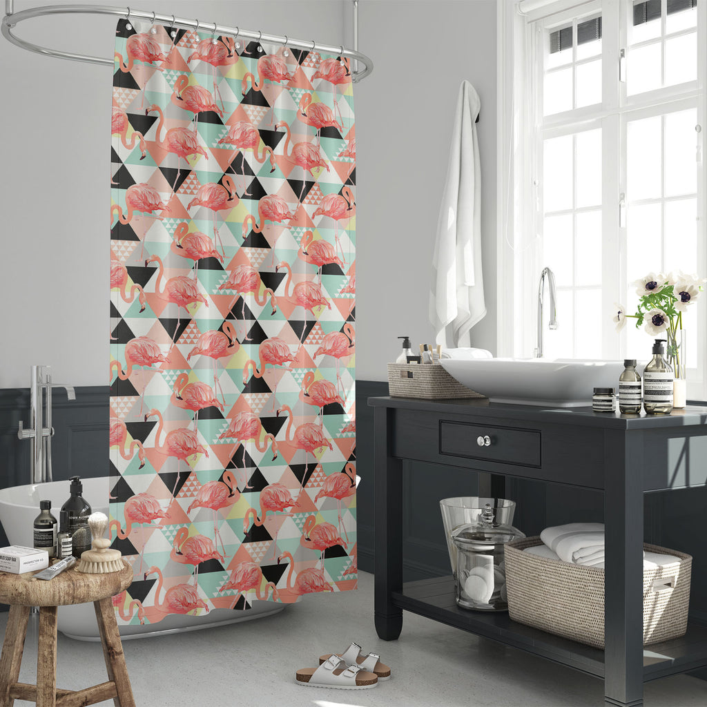 Floral Tropical Leaves & Flamingos Washable Waterproof Shower Curtain-Shower Curtains-CUR_SH_EL-IC 5008427 IC 5008427, Abstract Expressionism, Abstracts, Animals, Art and Paintings, Birds, Black and White, Botanical, Cities, City Views, Decorative, Drawing, Fashion, Floral, Flowers, Geometric, Geometric Abstraction, Hawaiian, Illustrations, Nature, Patterns, Scenic, Semi Abstract, Signs, Signs and Symbols, Triangles, Tropical, White, Wildlife, leaves, flamingos, washable, waterproof, shower, curtain, abstra