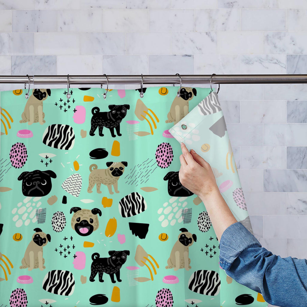 Dog Pug Puppies Washable Waterproof Shower Curtain-Shower Curtains-CUR_SH_EL-IC 5008432 IC 5008432, Abstract Expressionism, Abstracts, Animals, Animated Cartoons, Art and Paintings, Baby, Black, Black and White, Caricature, Cartoons, Children, Decorative, Drawing, Illustrations, Kids, Love, Patterns, Pets, Romance, Scandinavian, Semi Abstract, Signs, Signs and Symbols, White, dog, pug, puppies, washable, waterproof, shower, curtain, abstract, adorable, animal, art, backdrop, background, beautiful, cartoon, 