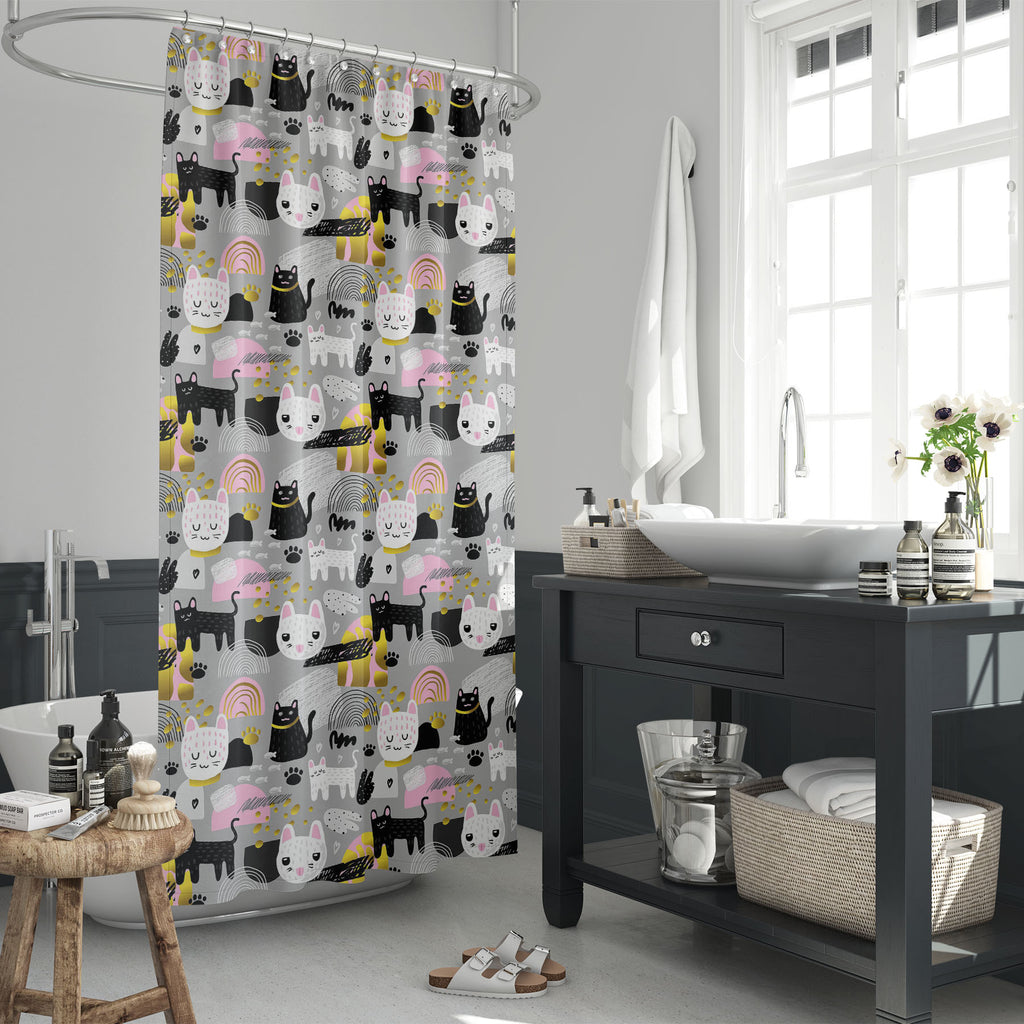 Cats Kitten Washable Waterproof Shower Curtain-Shower Curtains-CUR_SH_EL-IC 5008434 IC 5008434, Abstract Expressionism, Abstracts, Animals, Animated Cartoons, Art and Paintings, Baby, Black and White, Caricature, Cartoons, Children, Decorative, Digital, Digital Art, Dots, Drawing, Fashion, Graphic, Illustrations, Kids, Patterns, Pets, Semi Abstract, Signs, Signs and Symbols, White, cats, kitten, washable, waterproof, shower, curtain, abstract, animal, art, backdrop, beautiful, card, cartoon, cat, character,
