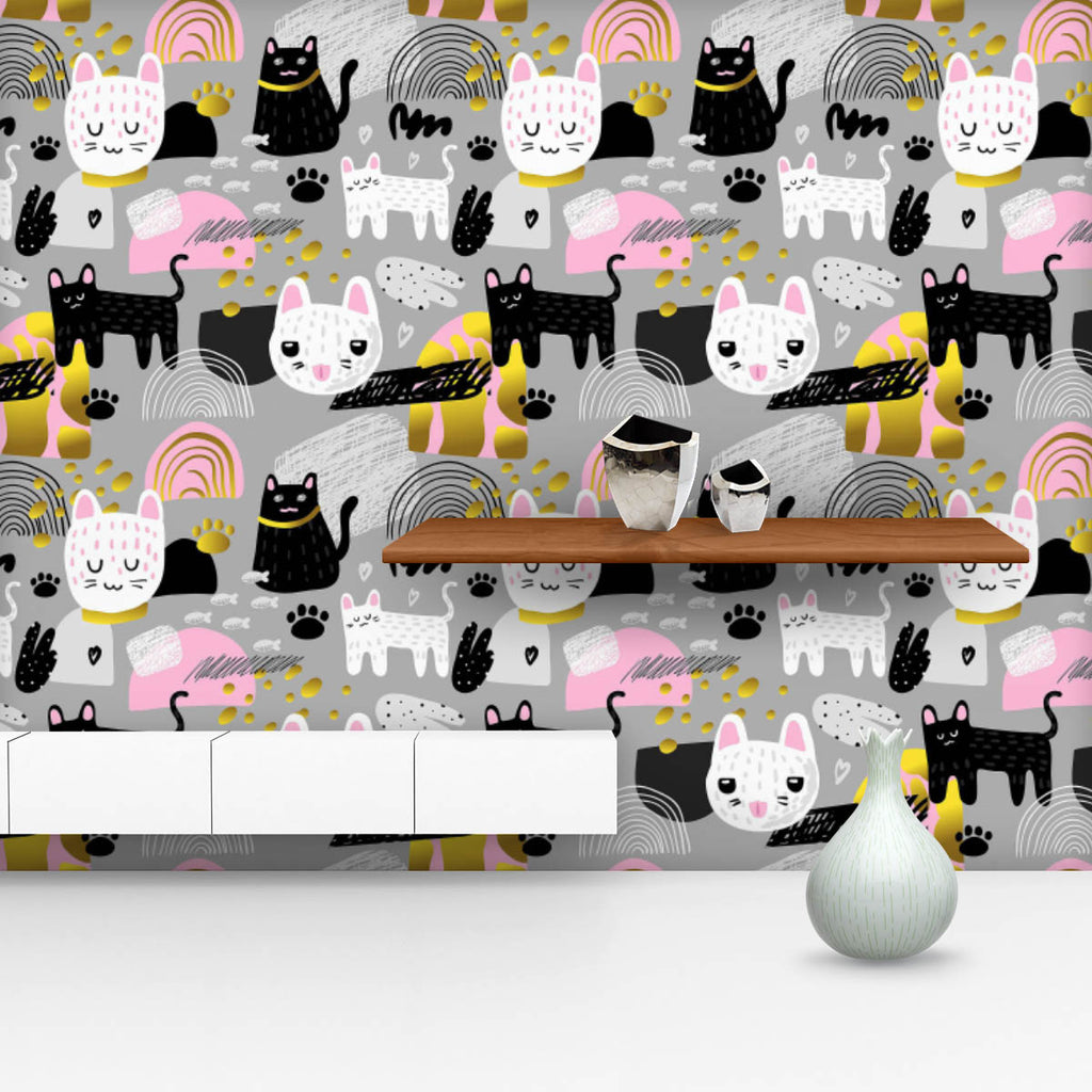 Cats Kitten Wallpaper Roll-Wallpapers Peel & Stick-WAL_PA-IC 5008434 IC 5008434, Abstract Expressionism, Abstracts, Animals, Animated Cartoons, Art and Paintings, Baby, Black and White, Caricature, Cartoons, Children, Decorative, Digital, Digital Art, Dots, Drawing, Fashion, Graphic, Illustrations, Kids, Patterns, Pets, Semi Abstract, Signs, Signs and Symbols, White, cats, kitten, wallpaper, roll, abstract, animal, art, backdrop, beautiful, card, cartoon, cat, character, child, childish, cute, decor, decora