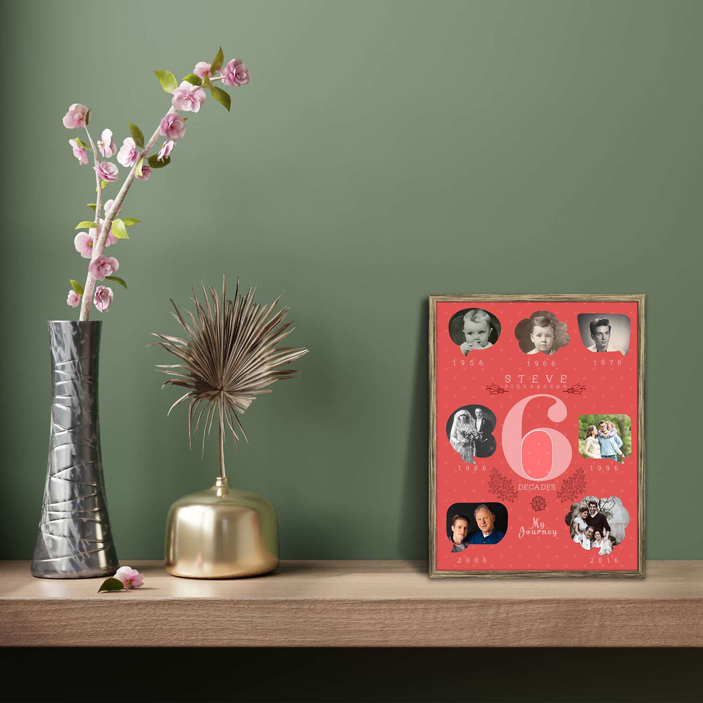 6 Decades Personalised Custom Photo Collage Frame Gift for Birthday, Anniversary, Parents, Friends & Family - Personalized Photo Frame Collage - ArtzFolio.com