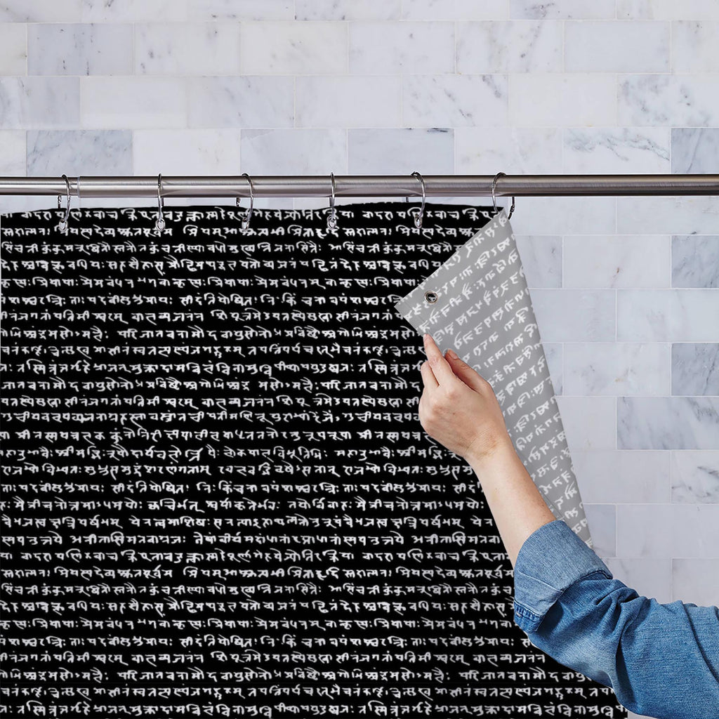 Hindu Ancient Sanskrit Manuscript Washable Waterproof Shower Curtain-Shower Curtains-CUR_SH_EL-IC 5014996 IC 5014996, Ancient, Black, Black and White, Books, Calligraphy, Historical, Illustrations, Marble and Stone, Medieval, Patterns, Sanskrit, Signs, Signs and Symbols, Text, Vintage, White, hindu, manuscript, washable, waterproof, shower, curtain, script, background, seamless, book, east, old, age, antique, classics, decoration, design, early, exotic, font, handwriting, history, indic, indy, language, let
