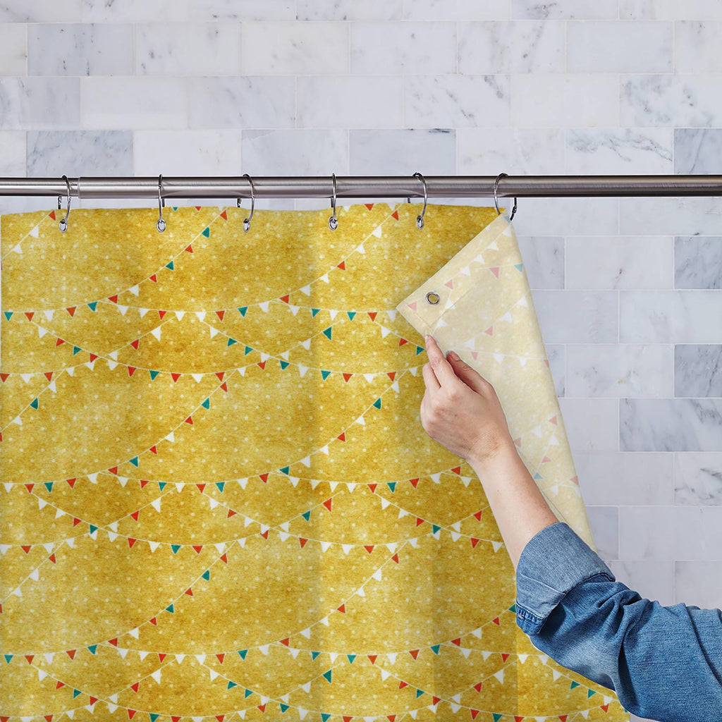 Colorful Bunting Flags D1 Washable Waterproof Shower Curtain-Shower Curtains-CUR_SH_EL-IC 5015058 IC 5015058, Ancient, Birthday, Decorative, Dots, Festivals, Festivals and Occasions, Festive, Flags, Historical, Holidays, Medieval, Patterns, Triangles, Vintage, colorful, bunting, d1, washable, waterproof, shower, curtain, background, beach, paper, texture, party, polka, wallpaper, blue, event, fair, outside, string, beige, bright, flag, carnival, celebration, color, day, decoration, enjoyment, feast, festiva