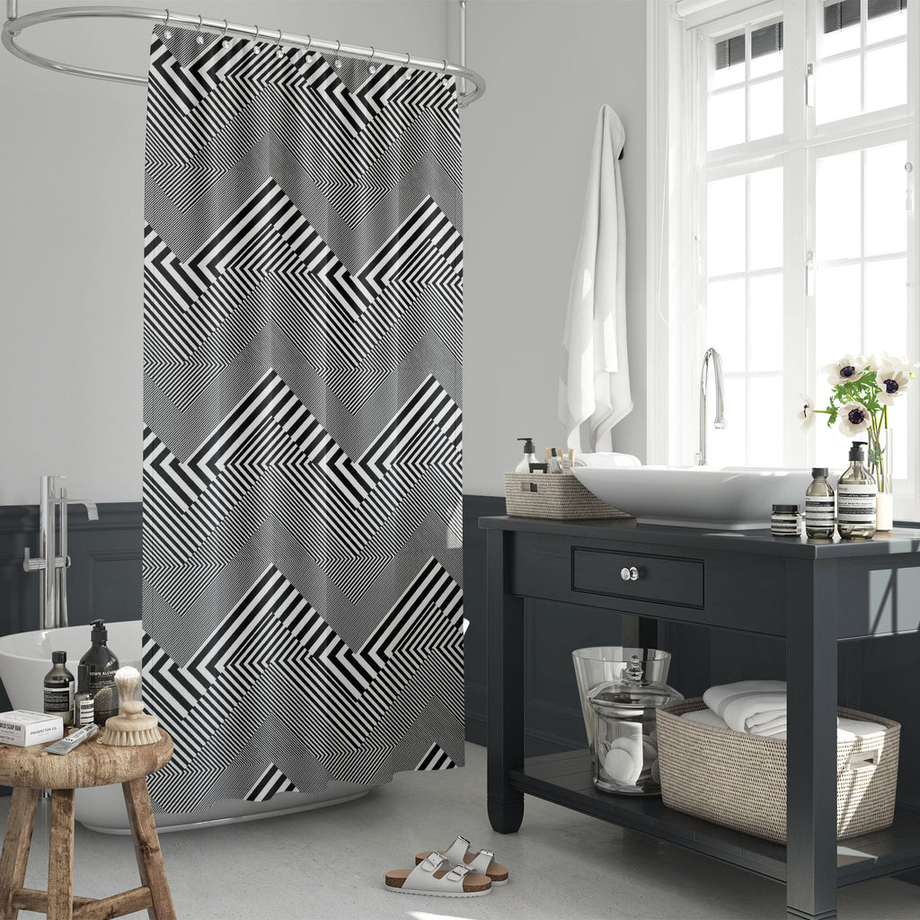 Abstract Geometric Stripes D2 Washable Waterproof Shower Curtain - Shower Curtains - ArtzFolio.com