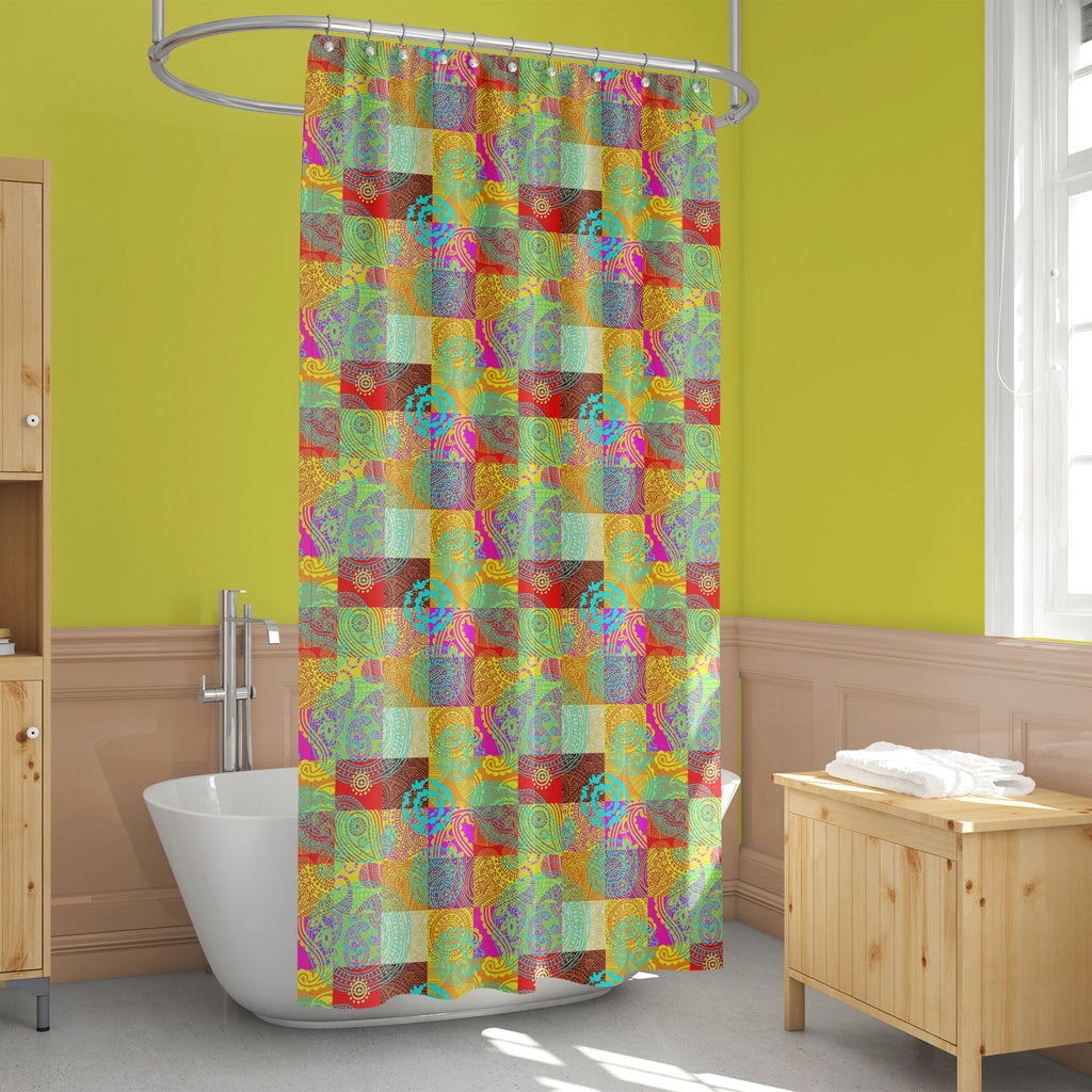 Colorful Patchwork Style Washable Waterproof Shower Curtain-Shower Curtains-CUR_SH_EL-IC 5015164 IC 5015164, Culture, Decorative, Ethnic, Illustrations, Indian, Paisley, Patterns, Traditional, Tribal, World Culture, colorful, patchwork, style, washable, waterproof, shower, curtain, pattern, background, ornament, vector, bright, seamless, pink, square, texture, backdrop, cloth, continuity, curve, native, quilting, repeating, repetition, seam, wallpaper, yellow, artzfolio, shower curtain, bathroom curtain, ey