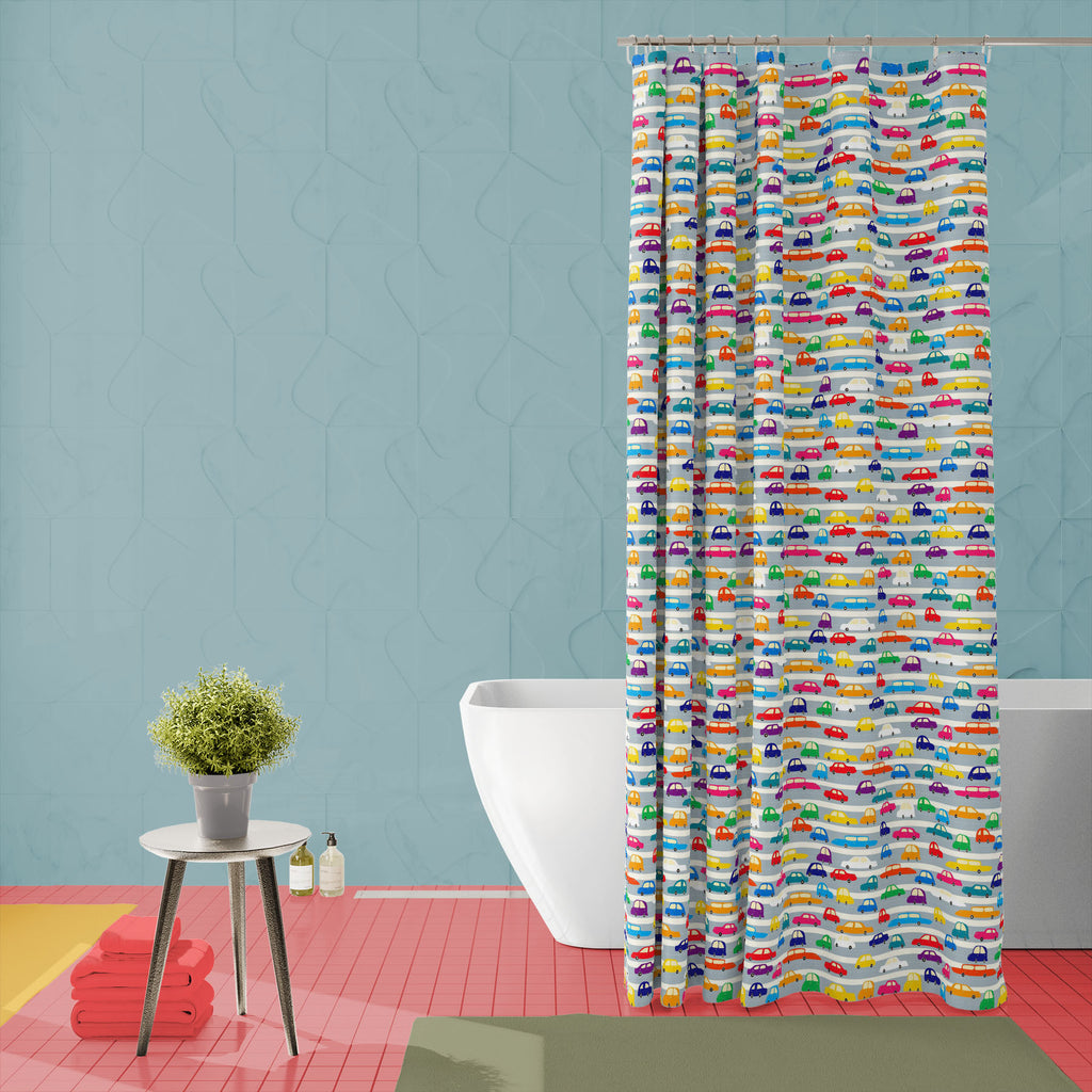 Colorful Cars on Road Washable Waterproof Shower Curtain-Shower Curtains-CUR_SH_EL-IC 5015169 IC 5015169, Animated Cartoons, Architecture, Art and Paintings, Automobiles, Baby, Books, Calligraphy, Caricature, Cars, Cartoons, Children, Cities, City Views, Icons, Illustrations, Kids, Paintings, Patterns, People, Signs, Signs and Symbols, Sports, Text, Transportation, Travel, Urban, Vehicles, colorful, on, road, washable, waterproof, shower, curtain, painting, art, backgrounds, boy, car, cartoon, child, city, 