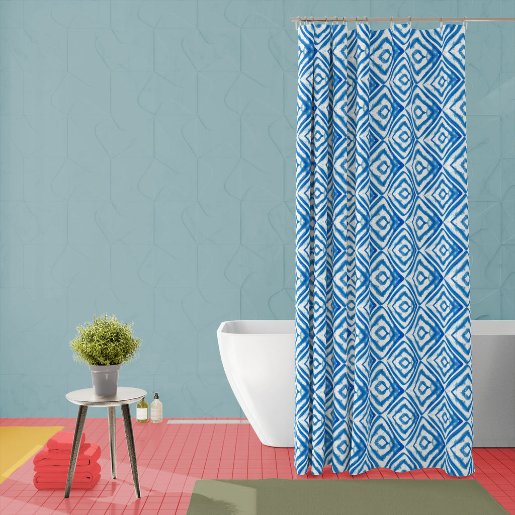 Watercolor Blue Rhombus Washable Waterproof Shower Curtain-Shower Curtains-CUR_SH_EL-IC 5015175 IC 5015175, Abstract Expressionism, Abstracts, Art and Paintings, Digital, Digital Art, Drawing, Fashion, Geometric, Geometric Abstraction, Graphic, Ikat, Illustrations, Modern Art, Patterns, Semi Abstract, Signs, Signs and Symbols, Splatter, Stripes, Watercolour, watercolor, blue, rhombus, washable, waterproof, shower, curtain, pattern, seamless, water, color, paint, background, stripe, texture, abstract, vector