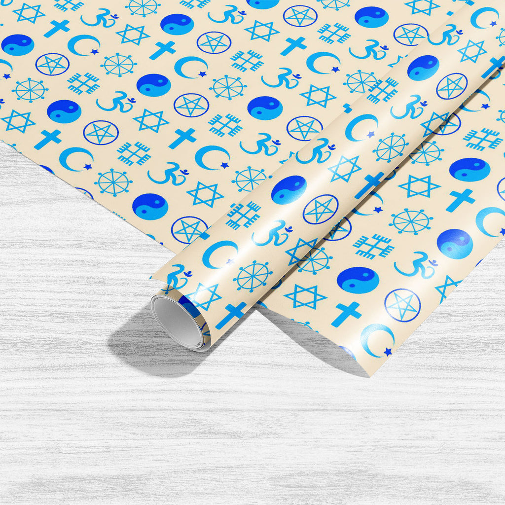 Religious Symbols Art & Craft Gift Wrapping Paper-Wrapping Papers-WRP_PP-IC 5015177 IC 5015177, Abstract Expressionism, Abstracts, Allah, Arabic, Buddhism, Christianity, Cross, Culture, Decorative, Digital, Digital Art, Ethnic, Graphic, Icons, Illustrations, Islam, Jesus, Judaism, Patterns, Religion, Religious, Semi Abstract, Signs, Signs and Symbols, Symbols, Traditional, Tribal, Turkish, World Culture, art, craft, gift, wrapping, paper, abstract, blessing, blue, crescent, david, decoration, element, fabri