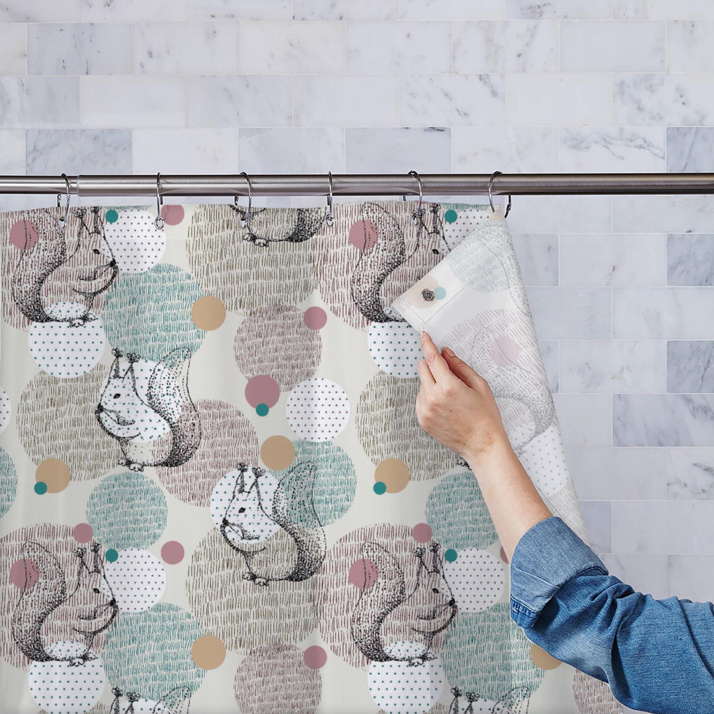 Geometric Squirrel Washable Waterproof Shower Curtain-Shower Curtains-CUR_SH_EL-IC 5015180 IC 5015180, Abstract Expressionism, Abstracts, Animals, Animated Cartoons, Art and Paintings, Baby, Birds, Caricature, Cartoons, Children, Circle, Culture, Decorative, Digital, Digital Art, Drawing, Ethnic, Geometric, Geometric Abstraction, Graphic, Illustrations, Kids, Modern Art, Patterns, Semi Abstract, Signs, Signs and Symbols, Traditional, Tribal, World Culture, squirrel, washable, waterproof, shower, curtain, ab