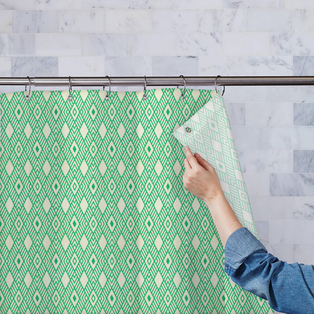 Green Geometric Washable Waterproof Shower Curtain-Shower Curtains-CUR_SH_EL-IC 5015195 IC 5015195, Aztec, Christianity, Culture, Diamond, Ethnic, Folk Art, Geometric, Geometric Abstraction, Ikat, Patterns, Scandinavian, Traditional, Tribal, Wedding, World Culture, green, washable, waterproof, shower, curtain, pattern, seamless, argyle, backdrop, background, beige, christmas, folk, pale, paper, patter, rhombus, simple, subtle, texture, winter, x-mas, artzfolio, shower curtain, bathroom curtain, eyelet showe