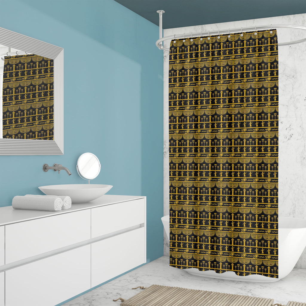 Vintage Egyptian Silhouettes Washable Waterproof Shower Curtain-Shower Curtains-CUR_SH_EL-IC 5015220 IC 5015220, Abstract Expressionism, Abstracts, African, Ancient, Animated Cartoons, Art and Paintings, Black, Black and White, Botanical, Caricature, Cartoons, Culture, Ethnic, Eygptian, Floral, Flowers, Folk Art, Hand Drawn, Historical, Illustrations, Medieval, Nature, Paintings, Patterns, People, Semi Abstract, Signs and Symbols, Stripes, Symbols, Traditional, Tribal, Vintage, World Culture, egyptian, silh