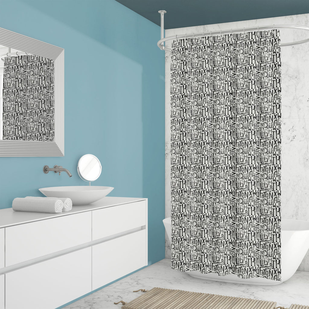 Vintage Uneven Grunge Washable Waterproof Shower Curtain-Shower Curtains-CUR_SH_EL-IC 5015222 IC 5015222, Alphabets, Ancient, Art and Paintings, Black, Black and White, Calligraphy, Digital, Digital Art, Education, English, Graphic, Historical, Illustrations, Medieval, Patterns, Schools, Signs, Signs and Symbols, Symbols, Text, Typography, Universities, Vintage, uneven, grunge, washable, waterproof, shower, curtain, pattern, letter, newspaper, word, alphabet, texture, background, letterpress, seamless, stam