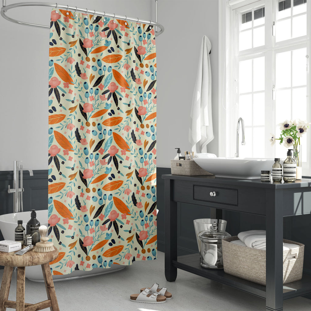 Floral Botanical Pattern D8 Washable Waterproof Shower Curtain-Shower Curtains-CUR_SH_EL-IC 5015232 IC 5015232, Ancient, Art and Paintings, Botanical, Floral, Flowers, Historical, Illustrations, Medieval, Nature, Patterns, Retro, Seasons, Vintage, Watercolour, pattern, d8, washable, waterproof, shower, curtain, watercolor, fall, background, trendy, hand, drawn, seamless, art, autumn, fern, herbarium, plant, texture, beautiful, dry, forest, illustration, paper, wallpaper, wilderness, backdrop, berries, branc