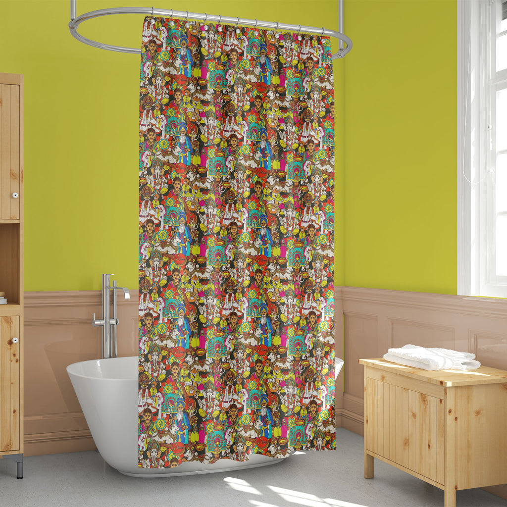 Indian Cultural Holy Animals D2 Washable Waterproof Shower Curtain-Shower Curtains-CUR_SH_EL-IC 5015236 IC 5015236, Abstract Expressionism, Abstracts, Animals, Books, Cuisine, Culture, Dance, Decorative, Ethnic, Festivals and Occasions, Festive, Folk Art, Fruit and Vegetable, Hinduism, Illustrations, Indian, Music, Music and Dance, Music and Musical Instruments, Patterns, Religion, Religious, Sanskrit, Semi Abstract, Signs, Signs and Symbols, Spiritual, Symbols, Traditional, Tribal, World Culture, cultural,