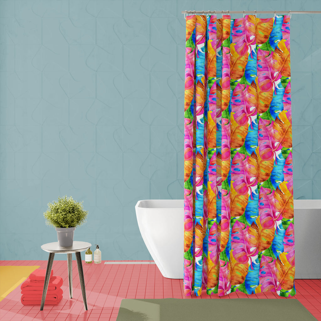 Watercolor Colorful Leaves Washable Waterproof Shower Curtain-Shower Curtains-CUR_SH_EL-IC 5015242 IC 5015242, Abstract Expressionism, Abstracts, Art and Paintings, Black and White, Botanical, Drawing, Floral, Flowers, Hawaiian, Illustrations, Nature, Paintings, Patterns, Semi Abstract, Tropical, Watercolour, White, watercolor, colorful, leaves, washable, waterproof, shower, curtain, pattern, background, seamless, hawaii, pink, allover, exotic, girly, unique, aquarelle, beautiful, botanic, bouquet, eco, ele